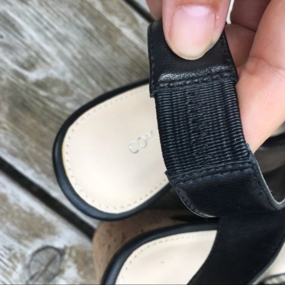 COM & SENS Leather Missy Wedge Sandal in Black 7.5